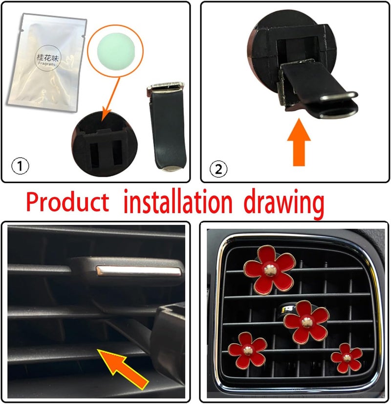 SPANICE Daisy Air Vent Clips, 4 Pcs Cute Flower Car Air Conditioning Outlet Clip Car Air Freshener Clip Charm Car Inter Decor Accessories for Women (Red) - Image 5